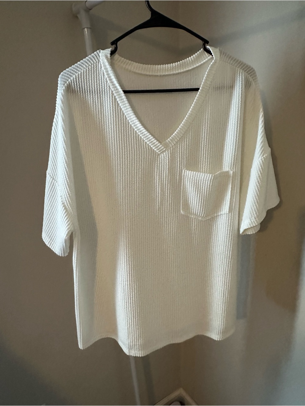 Women's White V-Neck Pocket Knit Top
